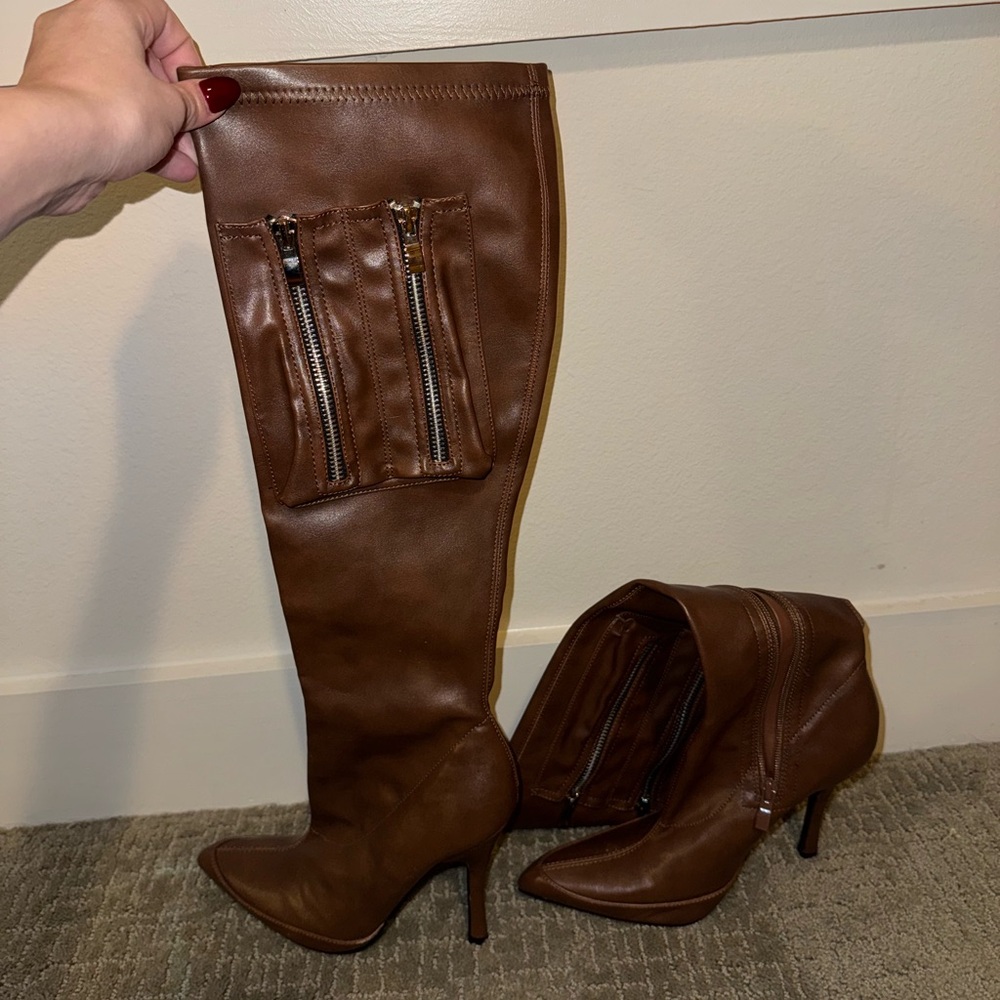 Fashion nova brown knee high boots